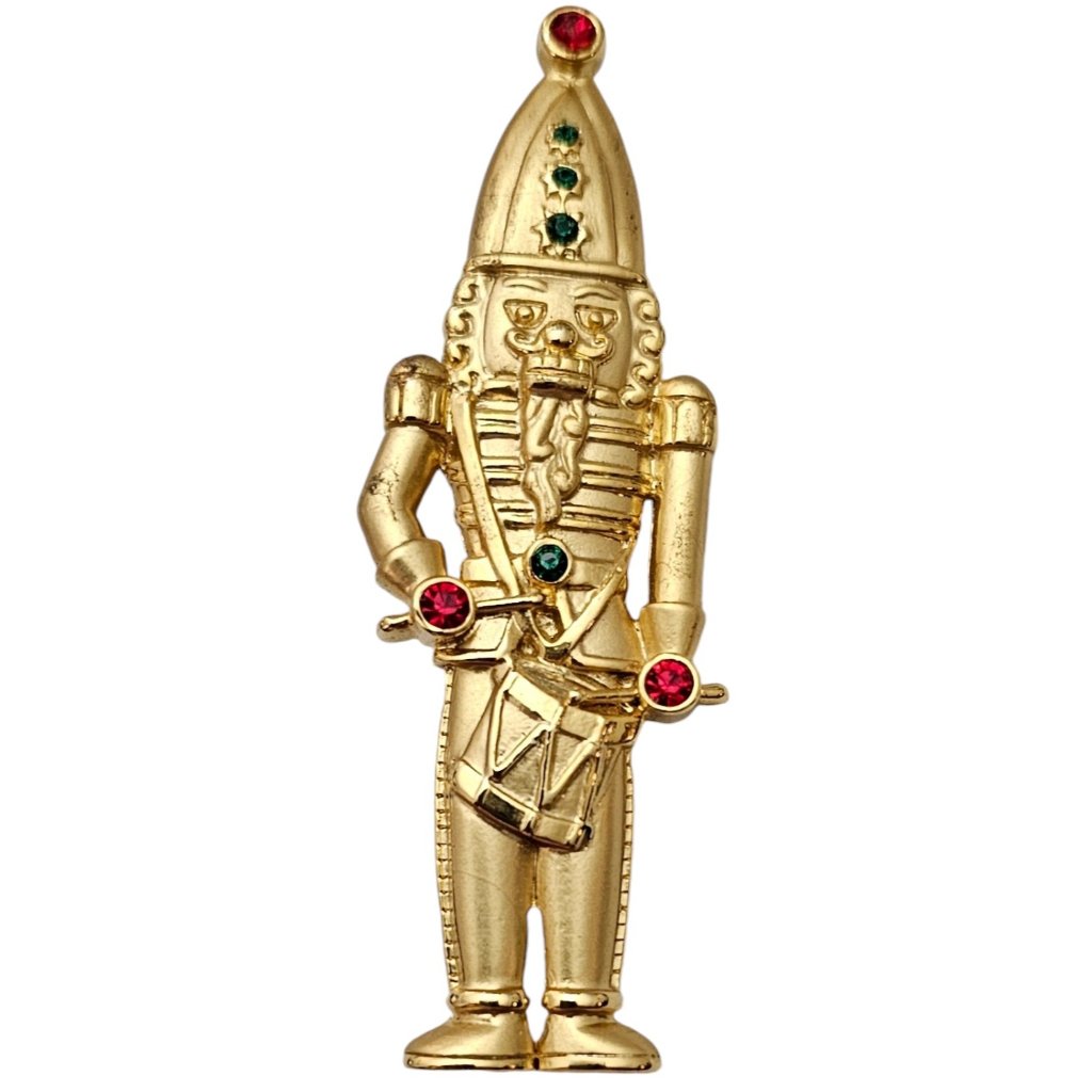 Jj Jonette Jewelry Nutcracker Soldier Brooch, Red Green Rhinestone Pin, Signed L